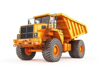 Orange articulated dump truck illustration. Powerful heavy-duty vehicle on construction site. Large vehicle big tires. Efficient, safe. Modern design. Robust, rugged construction. Industrial work