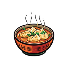 Create a realistic vector illustration of a steaming bowl of hot ramen noodles, showcasing broth, noodles, and toppings.  Include detailed textures and lighting effects.