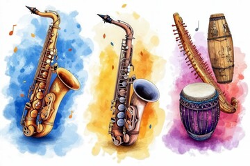 Naklejka premium Colorful Musical Instruments in Artistic Design