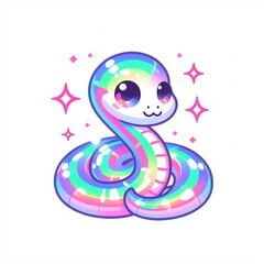 Fototapeta premium Cute Holographic Snake. Holographic Animals.