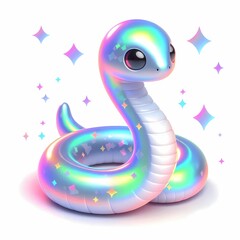 Fototapeta premium Cute Holographic Snake. Holographic Animals.