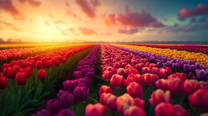 Vibrant tulip fields at sunset nature photography colorful landscape