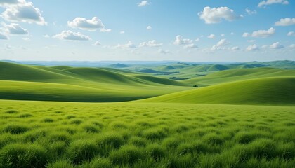 Fototapeta premium Lush Green Hills Under a Sunny Sky
