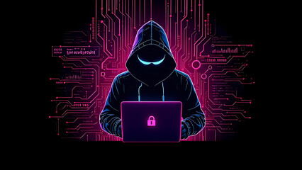3D concept poster that visually represents the themes of data security and hacking. Incorporate elements that symbolize data theft and cyber fraud.