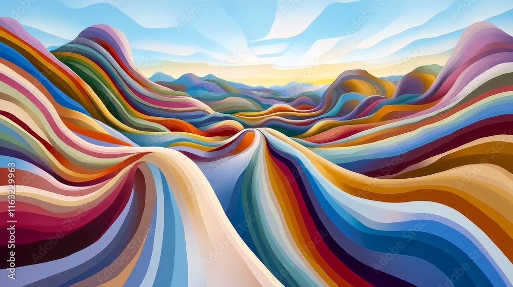 Fototapete an abstract representation of wi-fi signals in a colorful digital landscape, with vibrant lines and 