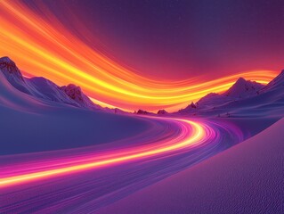 Fototapeta premium A captivating cosmic frame of swirling auroras glowing in shades of magenta, cyan, and orange, with tiny star clusters and radiant beams of light filling the background. 