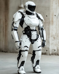 A futuristic humanoid robot in a contemporary industrial space.