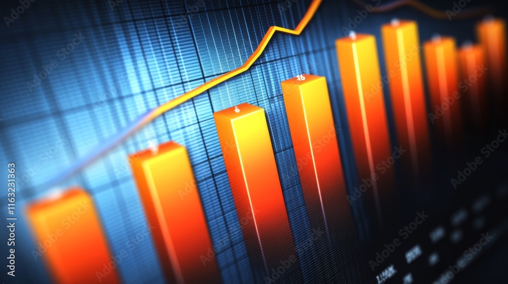 Fototapete a close-up of a financial bar graph on a computer screen, showing business growth metrics and trends