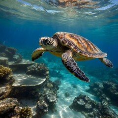 Fototapeta premium Secrets of the Deep: The Loggerhead's Quest for Lost Treasures