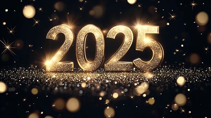 2025 Happy New year, festive luxury voluminous sparkling