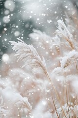 Nature background with beautiful wheat grasses and wild flowers