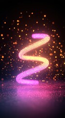 Obraz premium A futuristic abstract design of intersecting neon trails glowing in vibrant hues of cyan, magenta, and yellow, surrounded by faint glitter particles on a sleek black background for a high-tech 
