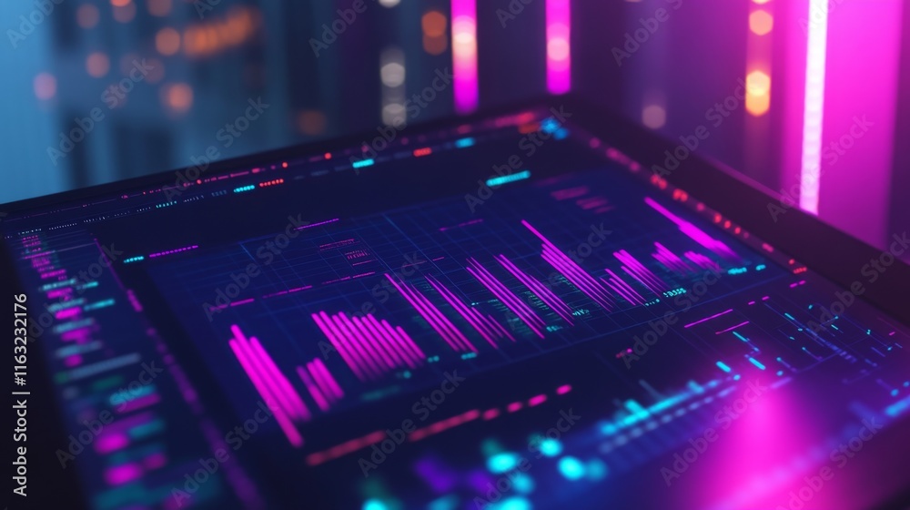 Leinwandbilder a close-up view of a tablet displaying colorful business charts and graphs, showcasing market growth