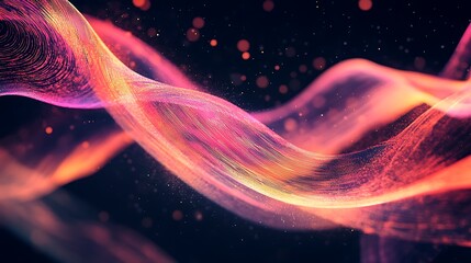 Fototapeta premium Abstract glowing pink and orange wave with particles.