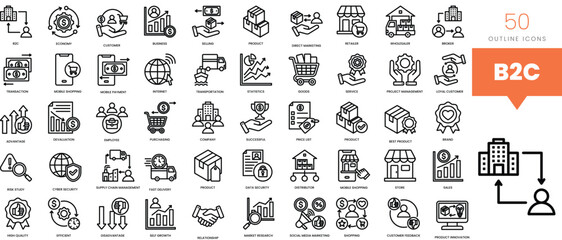 Set of minimalist linear b2c icons. Vector illustration