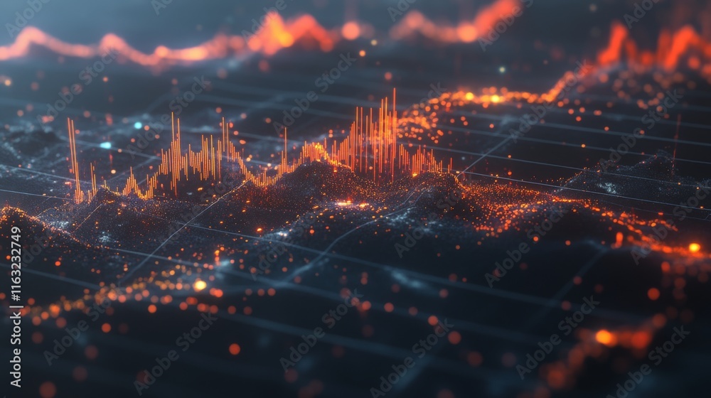 Leinwandbilder a dynamic d financial bar chart with glowing lines and a digital interface, showing key business met