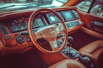Obraz premium Luxurious Car Interior with Elegant Dashboard Design