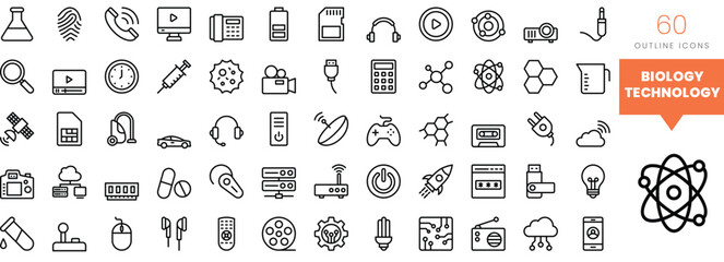 Set of minimalist linear biology technology icons. Vector illustration