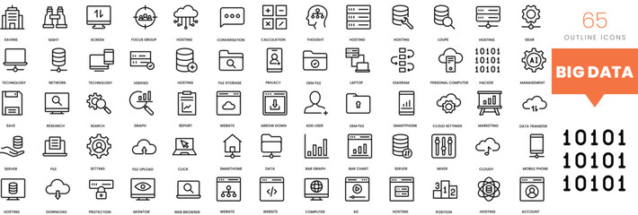 Set of minimalist linear big data icons. Vector illustration