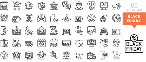 Set of minimalist linear black Friday icons. Vector illustration