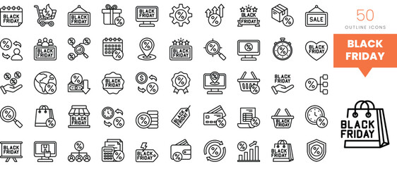 Set of minimalist linear black friday icons. Vector illustration