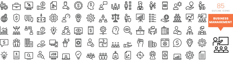 Set of minimalist linear business management icons. Vector illustration