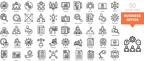 Set of minimalist linear business office icons. Vector illustration