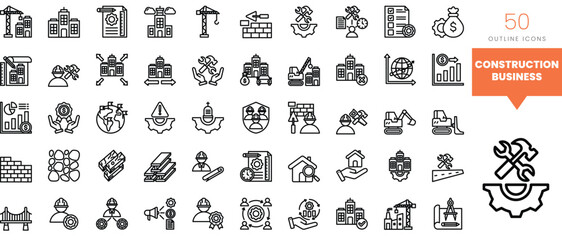 Set of minimalist linear construction business icons. Vector illustration