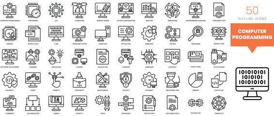 Set of minimalist linear computer programming icons. Vector illustration