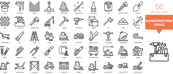 Set of minimalist linear construction tools icons. Vector illustration