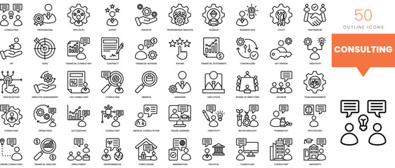 Set of minimalist linear consulting icons. Vector illustration