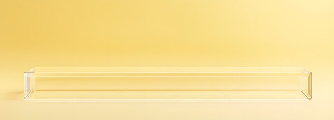 A transparent acrylic podium with clean edges and an empty space for product display, set against a soft pastel yellow backdrop.
