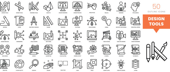 Set of minimalist linear design tools icons. Vector illustration