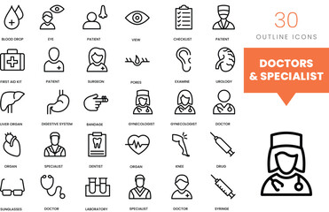 Set of minimalist linear doctors and specialist icons. Vector illustration