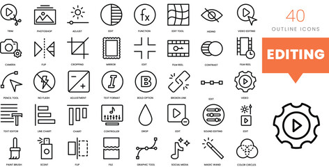 Set of minimalist linear editing icons. Vector illustration