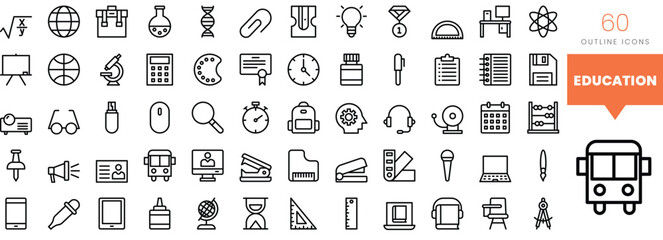 Set of minimalist linear education icons. Vector illustration