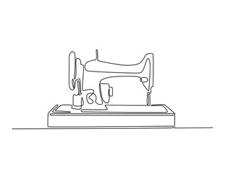 Continuous one line drawing of vintage sewing machine. Old mechanic sewing machine single line illustration. Editable vector.