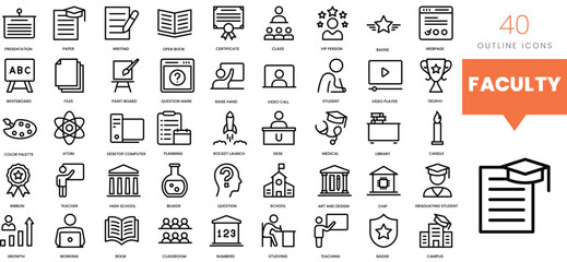Set of minimalist linear faculty icons. Vector illustration