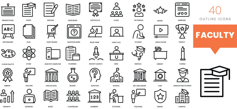 Set of minimalist linear faculty icons. Vector illustration