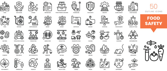 Set of minimalist linear food safety icons. Vector illustration