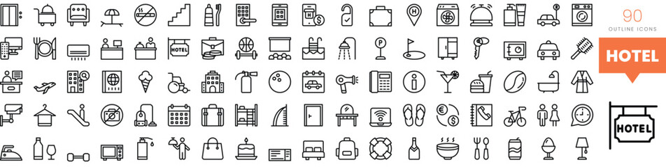 Set of minimalist linear hotel icons. Vector illustration