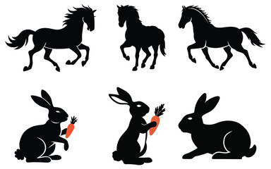 Silhouette of Horses and Rabbits