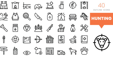 Set of minimalist linear hunting icons. Vector illustration