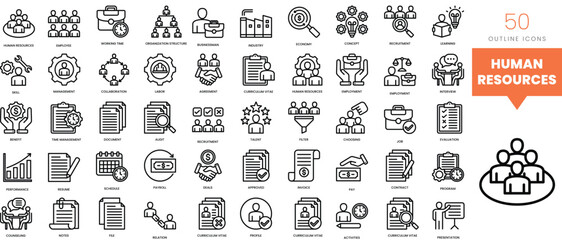Set of minimalist linear human resources icons. Vector illustration