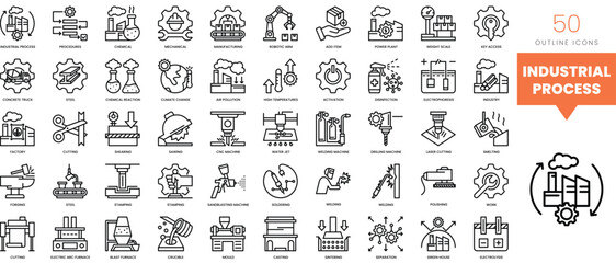 Set of minimalist linear industrial process icons. Vector illustration