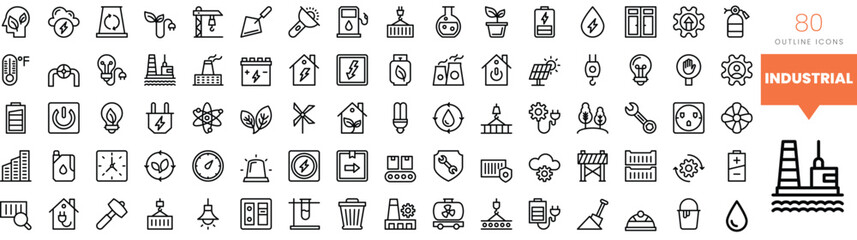 Set of minimalist linear industrial icons. Vector illustration