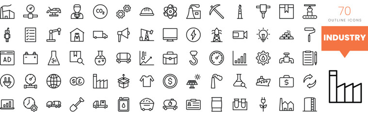 Set of minimalist linear industry icons. Vector illustration