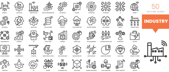 Set of minimalist linear industry  icons. Vector illustration