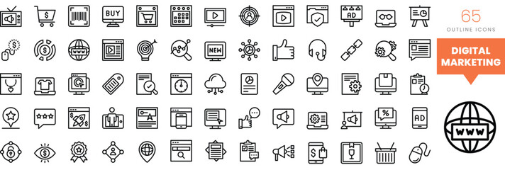 Set of minimalist linear internet and digital marketing icons. Vector illustration