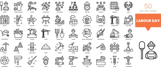 Set of minimalist linear labour day icons. Vector illustration